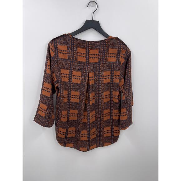 Collective Concepts Brown and Navy Patchwork Print Blouse Size Small - Picture 9 of 9